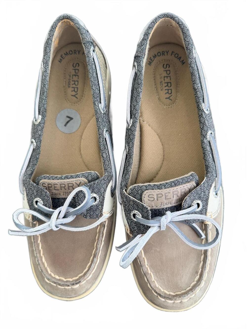 Sperry Top Sider Gray and Brown Boat Shoes 7